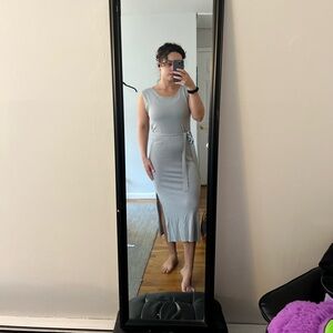 Grey midi dress with tie detail